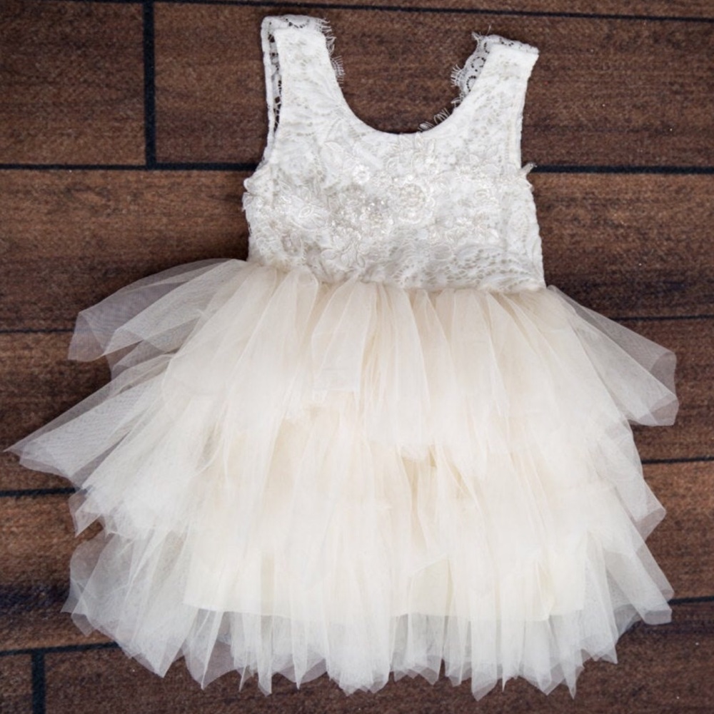 White / ivory lace flower girl tulle dress 4T